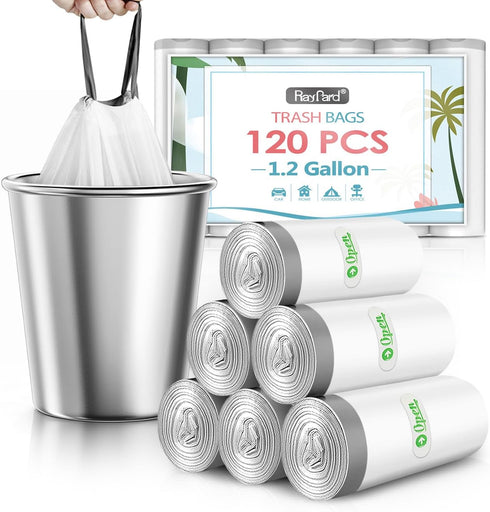 RayPard 120 Counts 1.2 Gallon Mini Drawstring Trash Bags, Strong Plastic Bags for Home Office Kitchen Bathroom