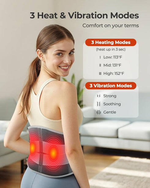 purella 3 3 3 Settings Cordless Heating Massage Pad Customizable Pain Relief with Heat Vibration Timer Wearable