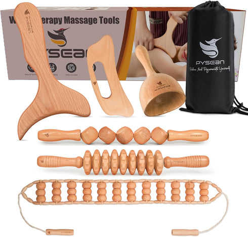 PYSEAN 6 in 1 Wood Therapy Massage Tool Set for Body Sculpting Massage,