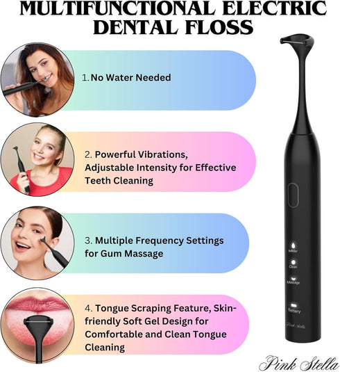 Pink Stella 60 Electric Dental Flosser| Tongue Scrapper| Gum Massager and Stimulator for Adults and Kids| Reuseable