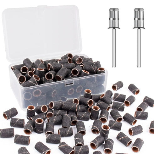 Rolybag Sanding Bands for Nail Drill - 100 Fine Sand Bands with Storage Box for 3/32" Nail Drill