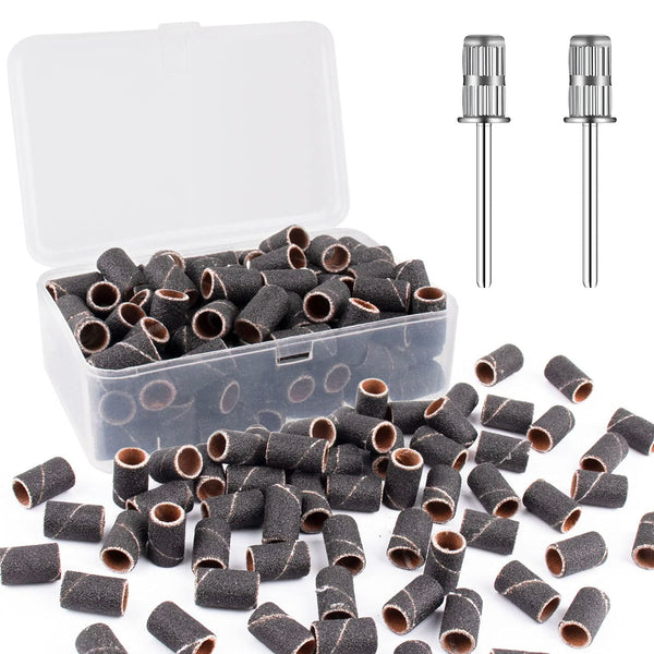 Rolybag Sanding Bands for Nail Drill - 100 Fine Sand Bands with Storage Box for 3/32" Nail Drill