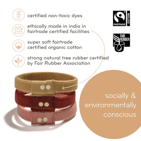 Plastic-Free Flat Hair Ties - Organic Cotton Hair Ties Made from Plants for Women, Men, & Kids, 5ct