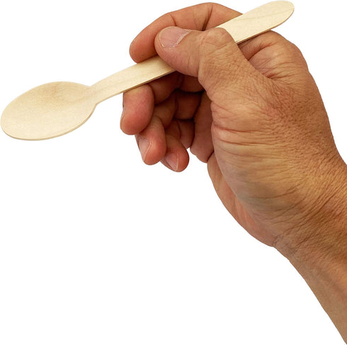 KingSeal Disposable Birch Wood Cutlery Spoons, Biodegradable and Earth Friendly, 6.25 Inch Length - 1 Pack of 100 pcs
