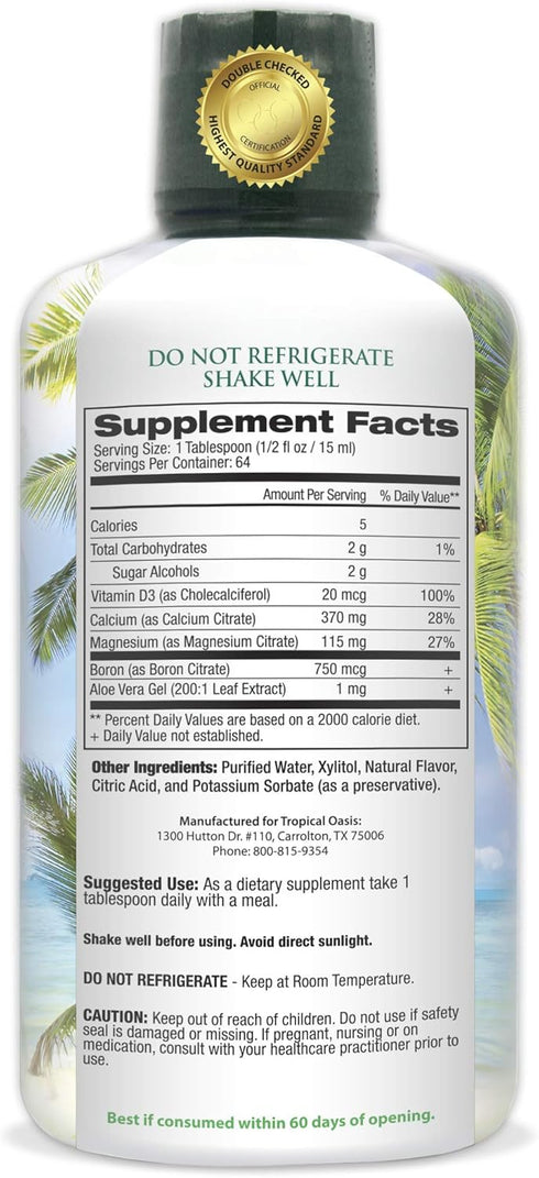 Tropical Oasis Liquid Calcium Magnesium - Natural Formula for Strong Bones - Liquid Vitamins with Calcium, Magnesium &
