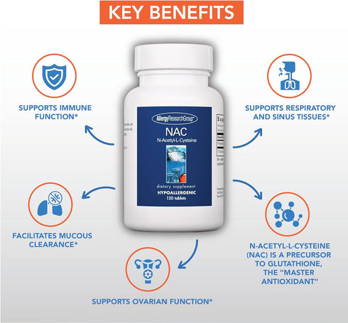 Allergy Research Group NAC Supplement - N-Acetyl-L-Cysteine, 120 Count, Supports Immune Function, Healthy Mucus