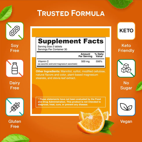 EZ Melts Dissolvable Vitamin C, 500 mg, Sugar-Free, 1-Month Supply