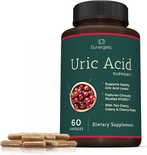 Sunergetic Premium Uric Acid Support Supplement with Tart Cherry, Chanca Piedra, Celery Extract & Turmeric - 60 Capsules