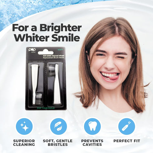 Pop Sonic Replacement Toothbrush Heads (Pack of 2) - Super Soft Dupont Tynex Nylon Bristles for Go Sonic.