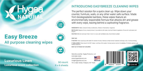 EasyBreeze All Purpose Cleaning Wipes, Biodegradable Bamboo Wipes for Multi-surface Cleaning, Luxurious Linen Scented