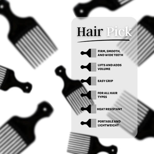 Plastic Hair Pick Comb, Wide Tooth Afro Lift Picks, Pack of 4 Combs for Styling and Detangling