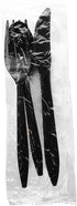 Party Favors Plus Set, 25 Packets Individually Wrapped Plastic Cutlery Black, with Fork, Spoon, Knife and Napkin