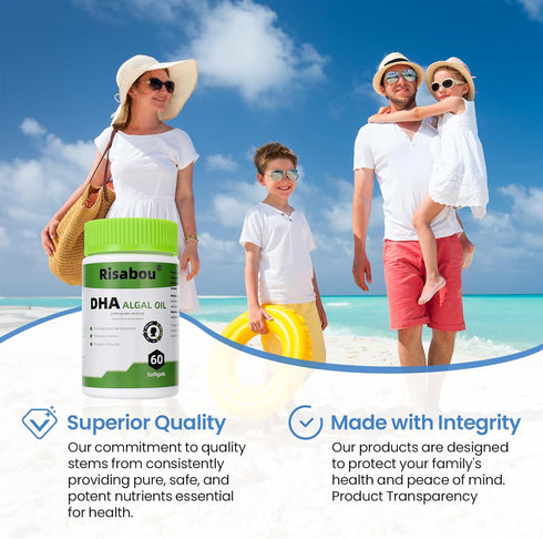 Risabou 400 60 3 1 Algal Oil DHA mg with ARA and SA, Softgels Algae Oil - DHA Omega Supplement, Softgel per Serving