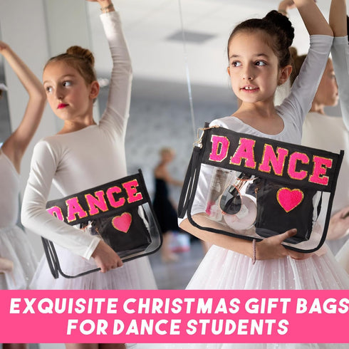 Hillban 2 Pcs Dance Theme Gifts, Waterproof Chenille Letter Bags, Preppy Patch Makeup Bag for Women Girls