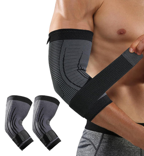 HiRui 2 PACK Elbow Brace - Elbow Compression Sleeves with Adjustable Straps, Tennis Elbow Golfer Elbow Treatment Arm