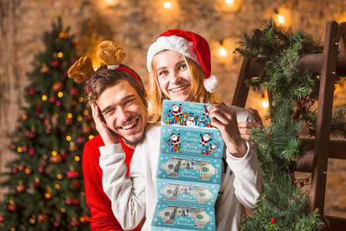 Lyforpyton 10 Christmas Money Holder with Slots, Christmas Party Santa Cash Card Supplies, Surprise Money EnvelopesBlue