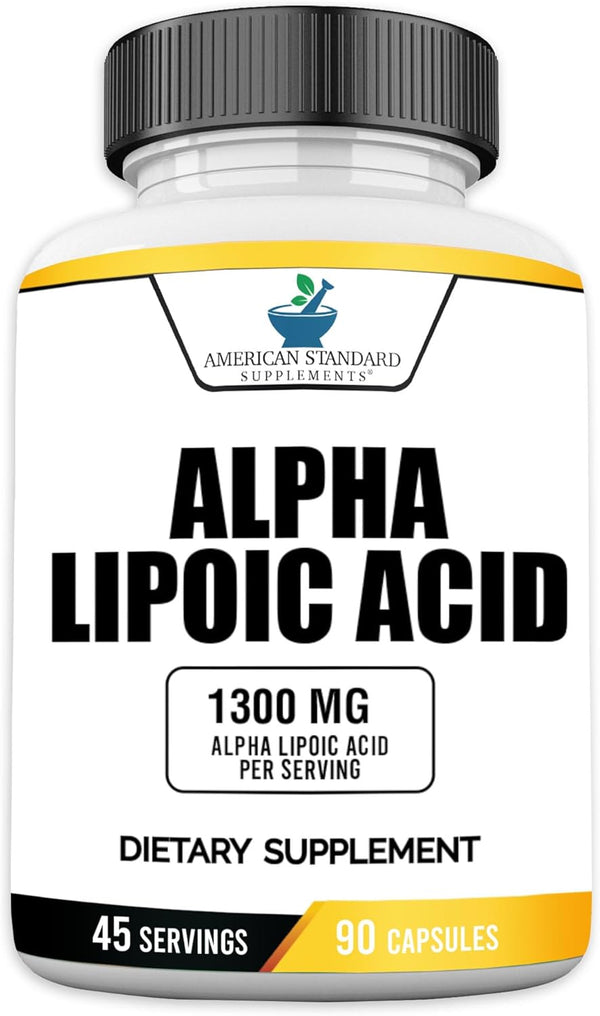 American Standard Supplements Alpha Lipoic Acid 1300mg - Vegan, Gluten Free, Non-GMO, 90 Capsules, 45 Servings