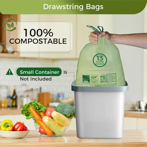 Lokingrise 13 1 49.21 30 D6400, Gallon Compostable Trash Bags with Drawstring, Heavy Duty Extra Thick Mil, Liter, Bags