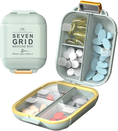 WMuxvia Weekly Pill Organizer 2-Layer 7 Compartments, Airtight Moisture-Proof Pill Box, Food-Grade Portable