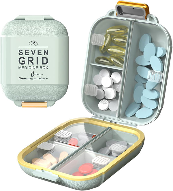 WMuxvia Weekly Pill Organizer 2-Layer 7 Compartments, Airtight Moisture-Proof Pill Box, Food-Grade Portable