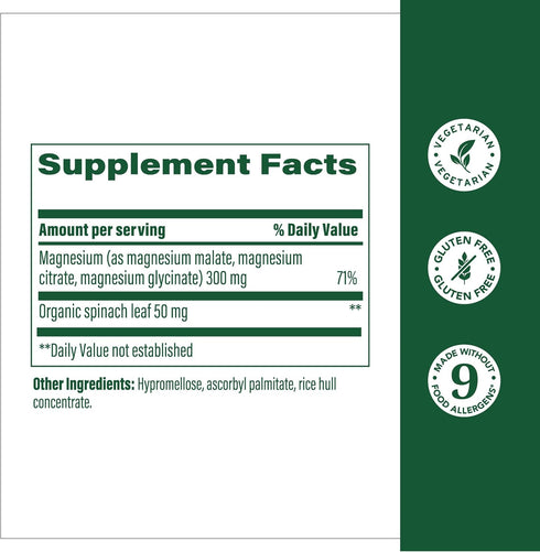 MegaFood Magnesium 300 mg - Highly Absorbable Blend of Magnesium Glycinate, Citrate & Malate for Heart & Nerve Health