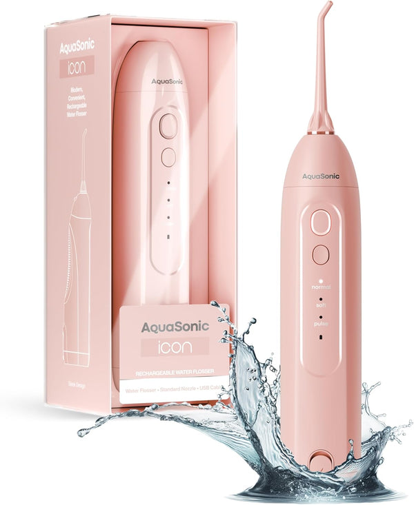 AquaSonic Icon Water Flosser for Teeth - Cordless Rechargeable Oral Irrigator, Waterproof, Portable Dental Cleaning,