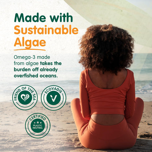 OmegaVia Vegan Omega 3 Supplement, 60 Softgels, 300mg Vegan DHA Omega-3 Fatty Acids, Plant Based, IFOS 5 Star Tested