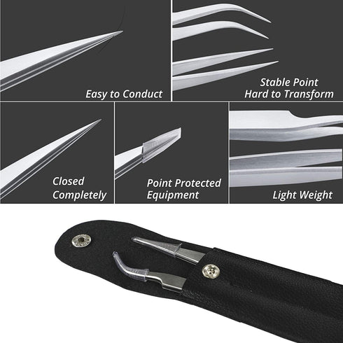 Sivote Eyelash Tweezers, 2-Pack, Stainless Steel Lash Tweezers for Eyelash Extensions, Matte Silver