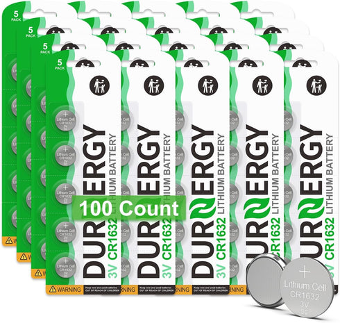 CR1632 Lithium Battery 100 Pack, 3 Volt Coin Cell Batteries for Car Remote