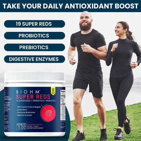 BIOHM Super Reds - Beet Root Powder Antioxidant Beets & Smoothie Mix with Tart Cherry Extract, 30 Servings