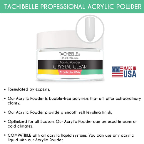 Tachibelle Professional Acrylic Nail System, Acrylic Powder, 4 oz. Made in USA (Crystal Clear 4oz)