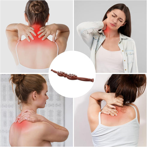 Massage Roller Tool with Metal Balls, Manual Back Massager for Neck and Shoulder Relaxation, Handheld Meridian Roller