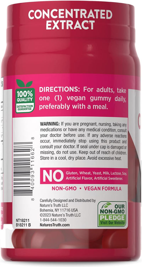 Nature's Truth Cranberry Gummies, 60 Count, Vegan, Non-GMO, Gluten Free for Urinary Tract Health