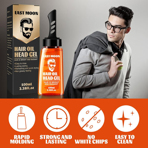 Men Hair Styling Gel with Comb, 2 in 1 Wax Gel for Long Lasting Fluffy Hair, 100ml