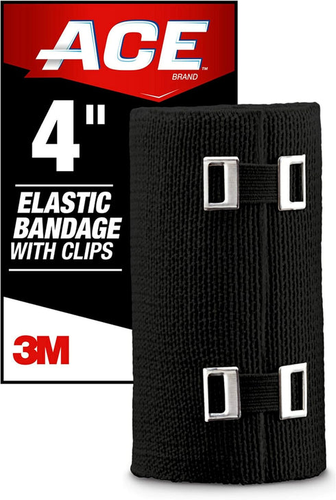 ACE 4 Inch Elastic Bandage with Clips, Black, Great for Leg, Shoulder and More, 1 Count