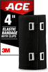 ACE 4 Inch Elastic Bandage with Clips, Black, Great for Leg, Shoulder and More, 1 Count