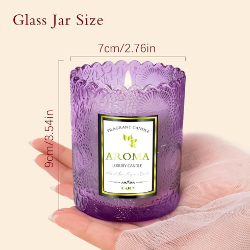 Toptime 100% 5.3OZ, 30HR Lavender Scented Candle, Purple Glass Jars - Natural Soy, Burn Time Aromatherapy for Home