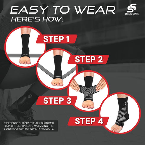 Sleeve Stars Ankle Brace for Sprained Ankle & Plantar Fasciitis Relief, Achilles Tendonitis Brace & Compression Strap