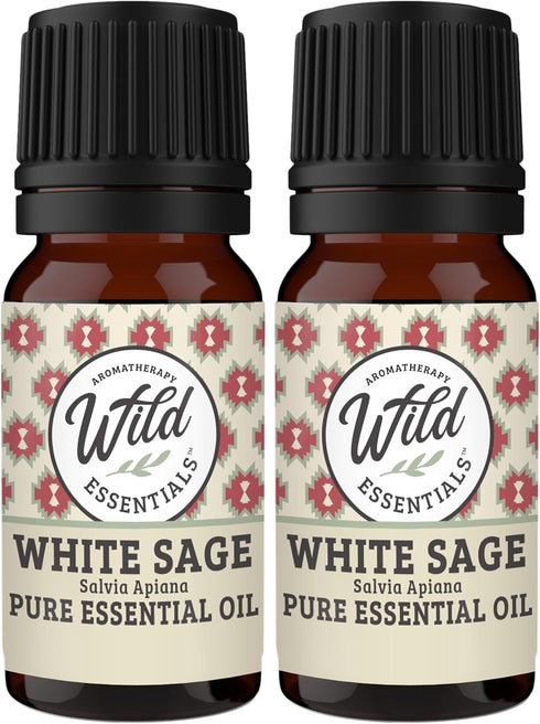 Wild Essentials White Sage Essential Oil - 10ml, 2 Pack of 100% Pure, Premium Grade, Cleansing and Relaxing