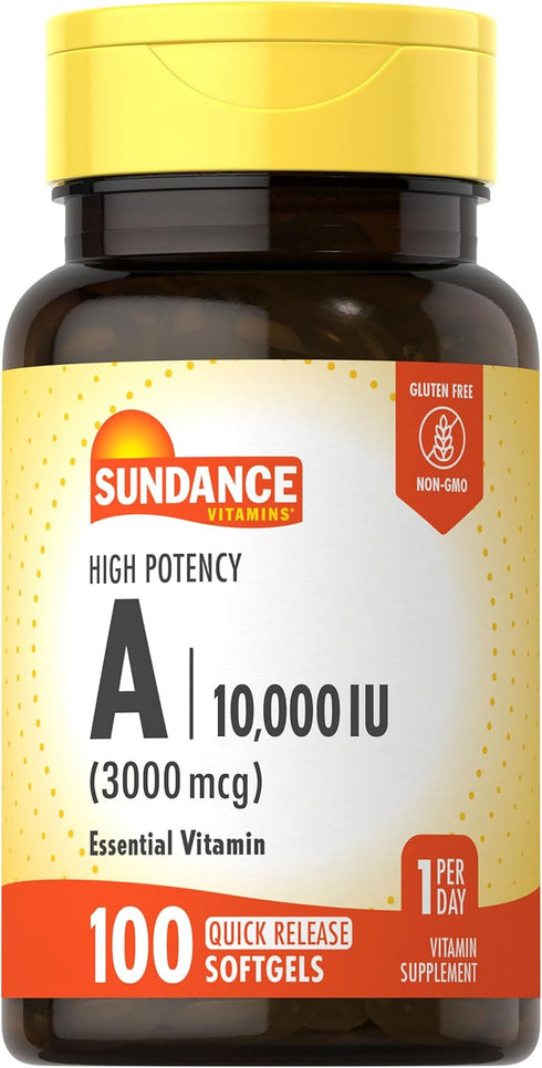 Sundance High Potency Vitamin A Softgels | 3000mcg | 100 Count | Non-GMO and Gluten Free Essential Vitamin