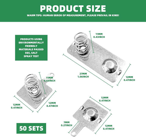 LJZP 100 12x12mm 12x26.5mm, Pairs Battery Springs AA Battery Negative to Positive Conversion Spring Contact Nickel
