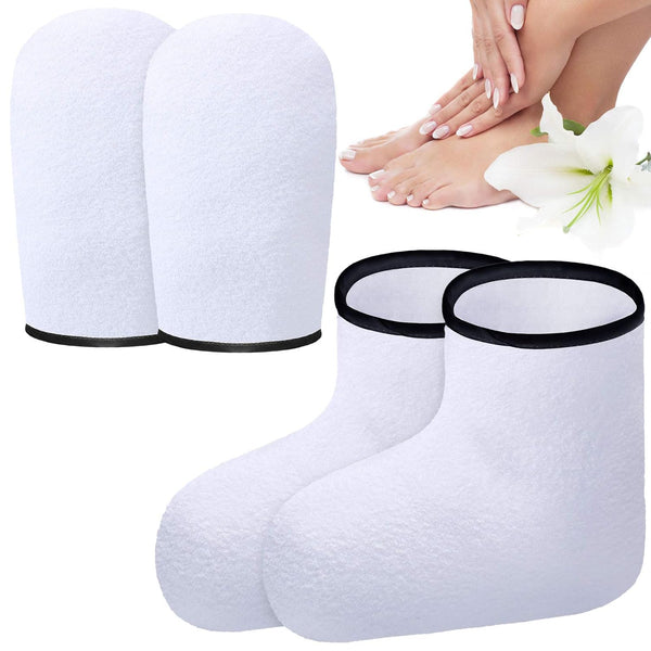 Paraffin Wax Mitts for Hand and Feet - Terry Cloth Booties Essential Oil Gloves for Hand Foot Care Spa Pedicure