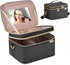 Travel Makeup Bag for Women, Double Layer Cosmetic Organizer Case with Shoulder Strap for Brushes, Bottles, Black