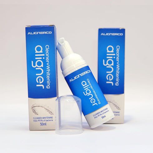 White Foam Aligner Cleaner + Whitener for Clear Aligners, Retainers, Mouth Guards, Teeth Whitening Trays