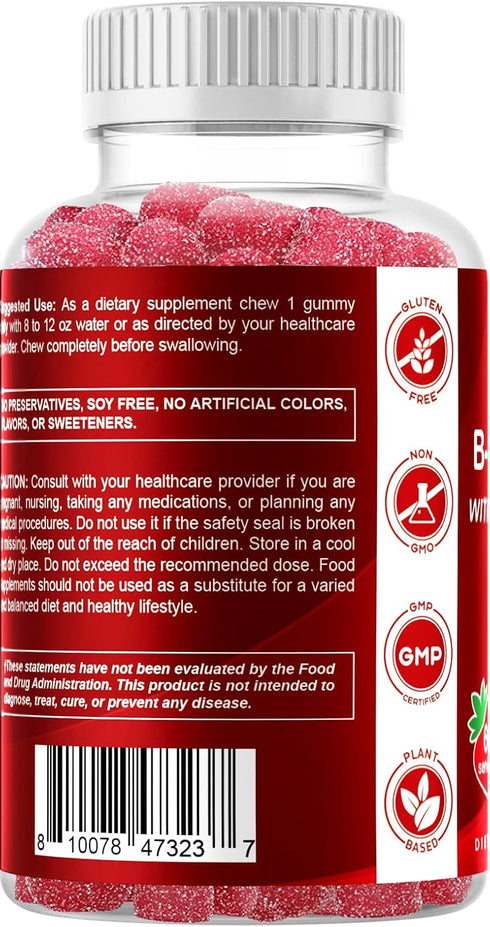 Vitamatic Vitamin B Complex Gummies, 60 Strawberry Flavor Gummies with Vitamin C & Inositol