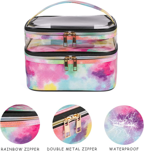 Cosmetic Bag Makeup Bag, Travel Cosmetic Bags for Women, Portable Waterproof Foldable Makeup Cases (Tie-Dye)