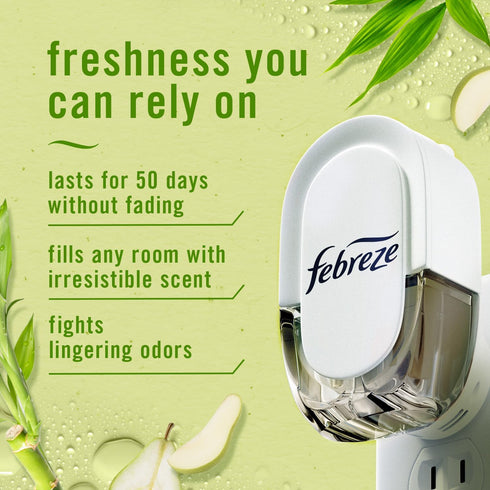 Febreze Plug In Air Fresheners, Light Bamboo, 1 Warmer + 4 Oil Refills, Odor Fighter for Strong Odors