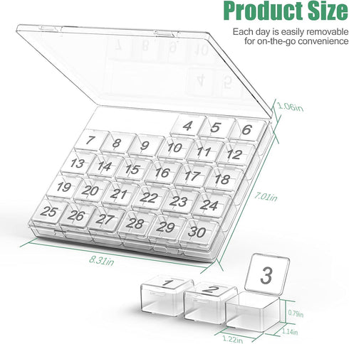 Monthly Pill Organizer, 30 Day Pill Box, Easy to Open Large Compartments, Portable Case for Travel, Medicine Organizer
