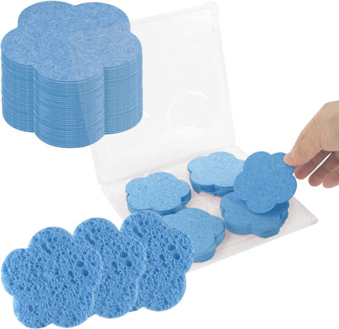 50-Count Facial Sponges, Compressed Natural Cleansing Sponges, Cute Flower Shape, Exfoliating & Reusable, Best Makeup