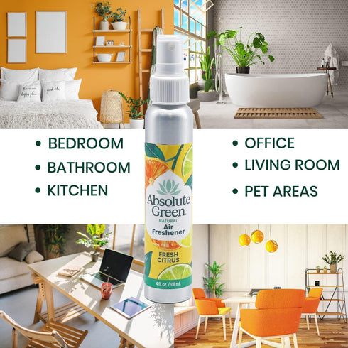 100% Natural Non-Toxic Air Freshener Room Spray, Plant-based, Safe for Home, Food, Kids & Pets, Fresh Citrus